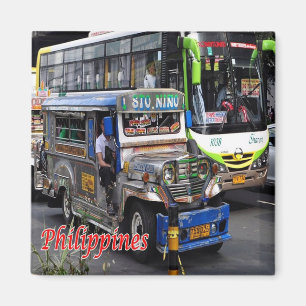 zPH010 JEEPNEY and BUS, Philippines, Asia, Fridge Magnet
