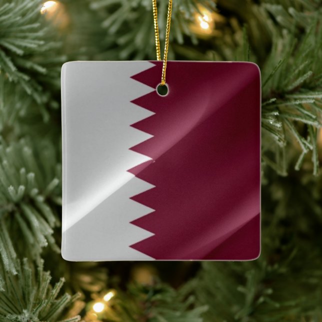 zQA002 waving Qatari FLAG Qatar, Ceramic Ornament (Tree)