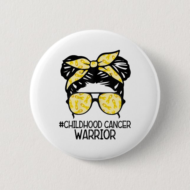 Zqxj Messy Bun Yellow Ribbon Childhood Cancer Warr 6 Cm Round Badge (Front)