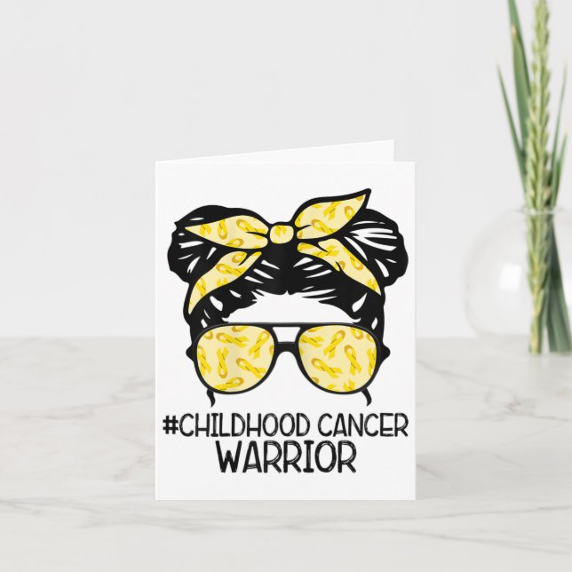 Zqxj Messy Bun Yellow Ribbon Childhood Cancer Warr Card (Front)
