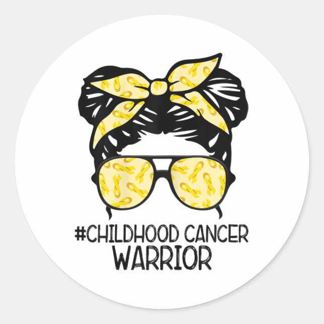 Zqxj Messy Bun Yellow Ribbon Childhood Cancer Warr Classic Round Sticker (Front)
