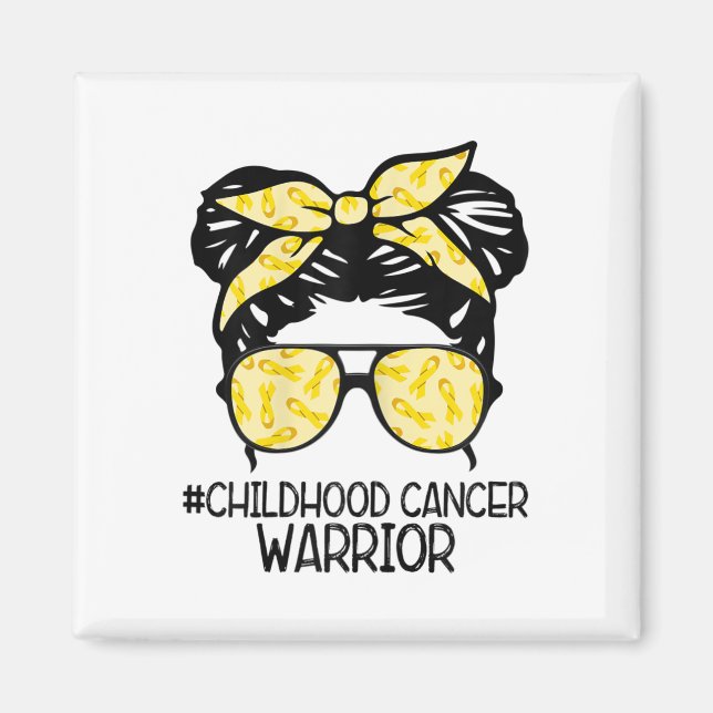 Zqxj Messy Bun Yellow Ribbon Childhood Cancer Warr Magnet (Front)