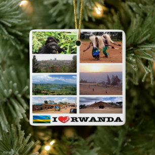 zRW011 RWANDA I Love, Mosaic, Africa,  Ceramic Ornament