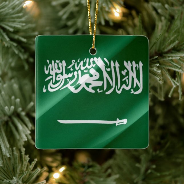 zSA002 waving Saudi FLAG Saudi Arabia, Ceramic Ornament (Tree)