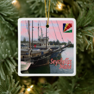 zSC012 MAHE' Harbour, Seychelles, Africa, Ceramic Ornament