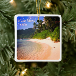 zSC014 SEYCHELLES, Panorama Beach, Africa, Ceramic Ornament