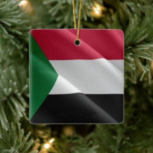 zSD002 SUDAN, Waving Flag, Africa, Ceramic Ornament