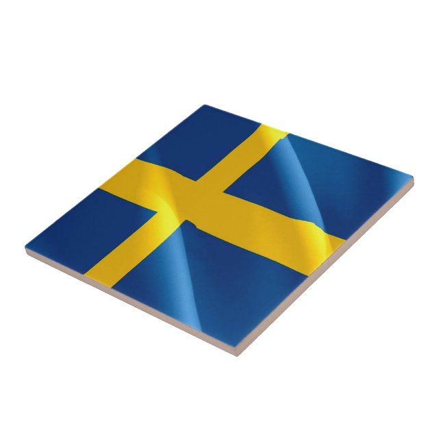 zSE002 SWEDISH waving FLAG SWEDEN, Ceramic Tile (Side)