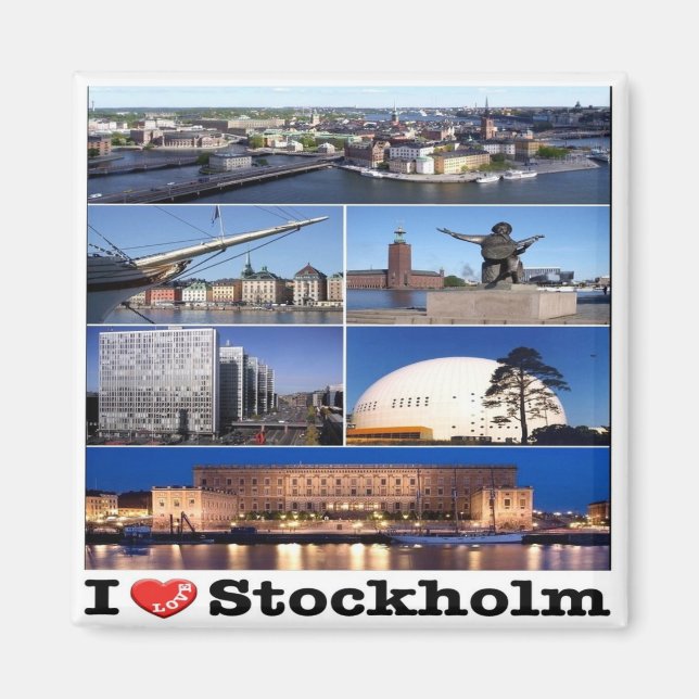 zSE021 STOCKHOLM "I LOVE". Sweden, Europe, Fridge Magnet (Front)