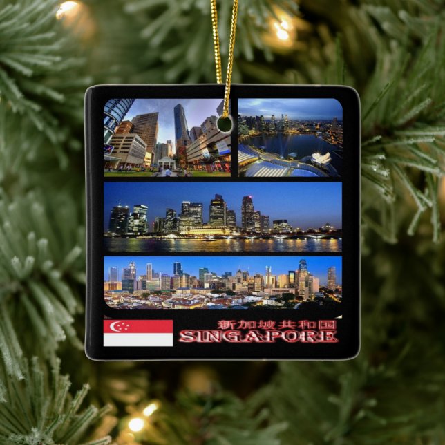 zSG003 SINGAPORE collage LION CITY, Asia, Ceramic Ornament (Tree)