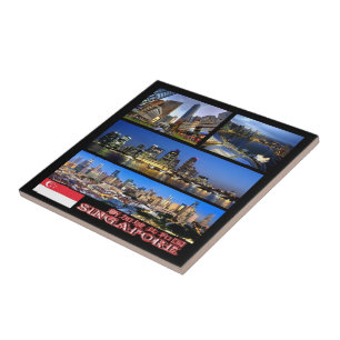 zSG003 SINGAPORE collage LION CITY, Asia, Ceramic Tile