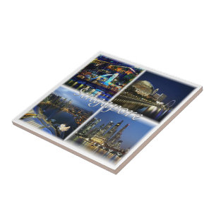 zSG004 SINGAPORE by night LION CITY, Asia, Ceramic Tile