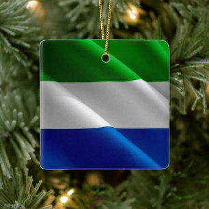 zSL002 SIERRA LEONE, Waving Flag, Africa, Ceramic Ornament