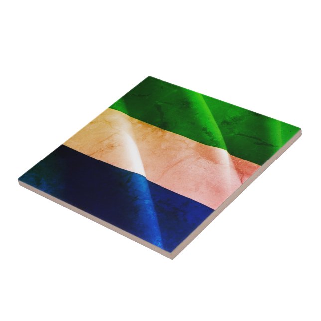 zSL002 SIERRA LEONE, Waving Flag, Africa, Ceramic Tile (Side)