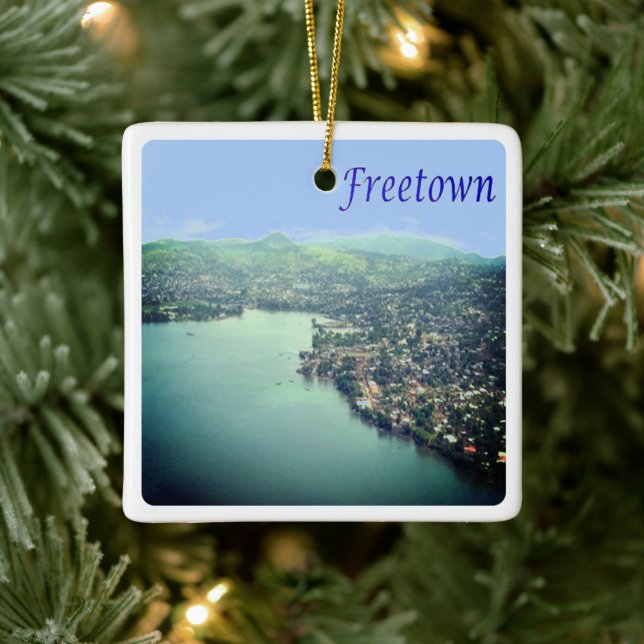 zSL004  FREETOWN, Panorama, Sierra Leone, Ceramic Ornament (Tree)