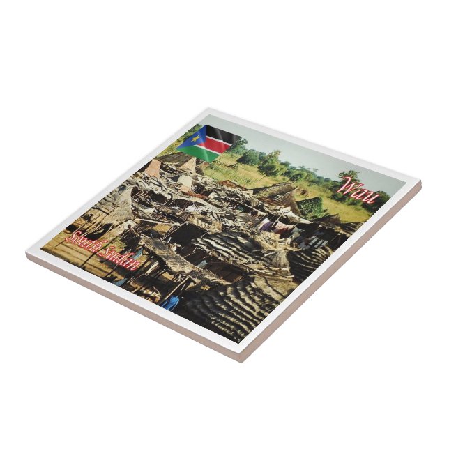 zSS005 WAU, Huts Outside,South Sudan, Africa, Ceramic Tile (Side)