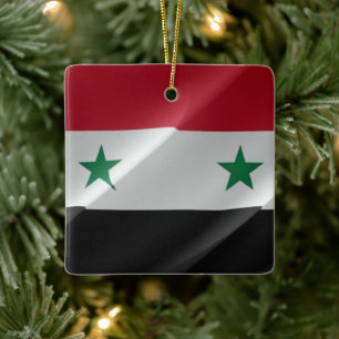 zSY002 waving Syrian FLAG Syria, Ceramic Ornament