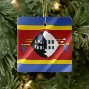 zSZ002 SWAZILAND Waving Flag, Africa, Ceramic Ornament