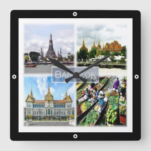 zTH009 collage of BANGKOK, Thailand, Asia, Square Wall Clock