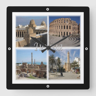 zTN018 TUNISIA, Mosaic, Africa, Square Wall Clock