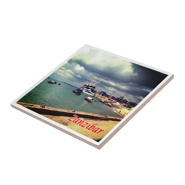 zTZ007 ZANZIBAR, Ferry Docked, Tanzania, Ceramic Tile (Side)