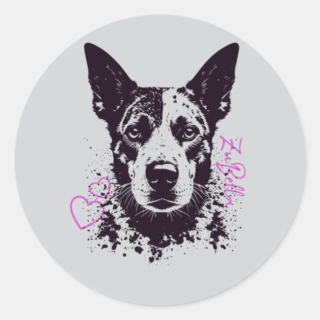 ZuBella Blue Heeler Dog Lovers Classic Round Sticker (Front)