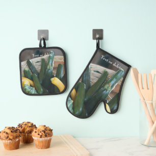 Zucchini And Squash Farm Personalised Oven Mitt & Pot Holder Set