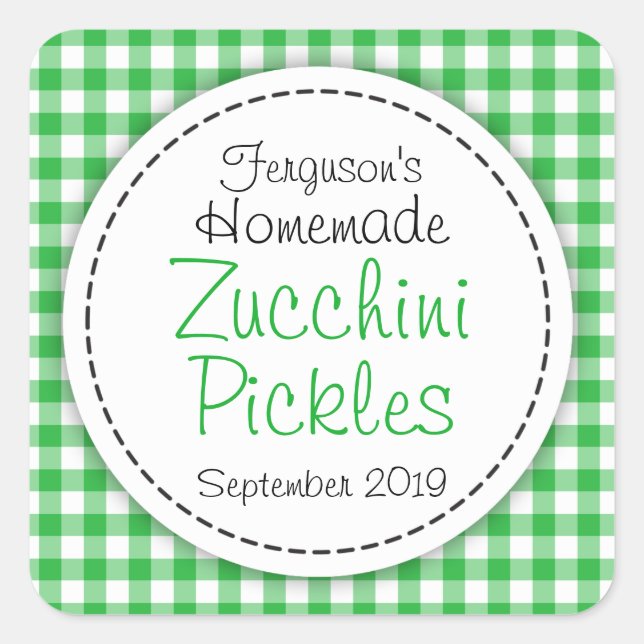 Zucchini pickles green white jar food label (Front)