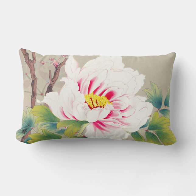 Zuigetsu Ikeda Pink Camellia japanese flower art Lumbar Cushion (Front)