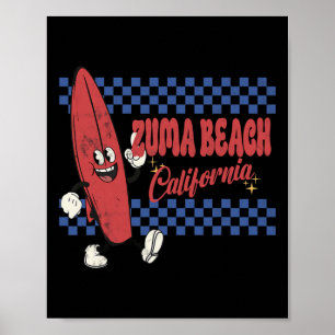 Zuma Beach California Retro Surfer Vintage Beach M Poster