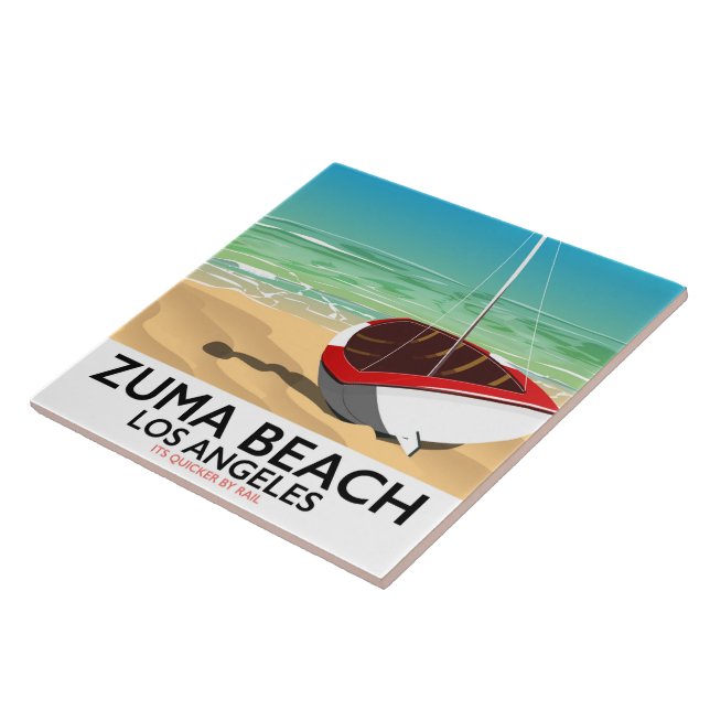 Zuma Beach LA Rail beach poster Ceramic Tile (Side)