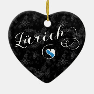 Zürich Flag in Heart, Zurich, Switzerland Ceramic Ornament