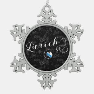 Zürich Flag in Heart, Zurich, Switzerland Snowflake Pewter Christmas Ornament