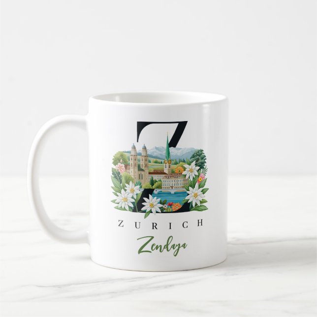 Zurich Monogram Letter Z Personalised Gift Coffee Mug (Left)