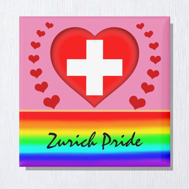 Zurich Pride & Hearts & Rainbow Flag / Love Swiss Magnet (Creator Uploaded)