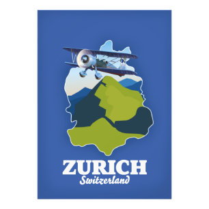 Zurich Region Switzerland map Photo Print