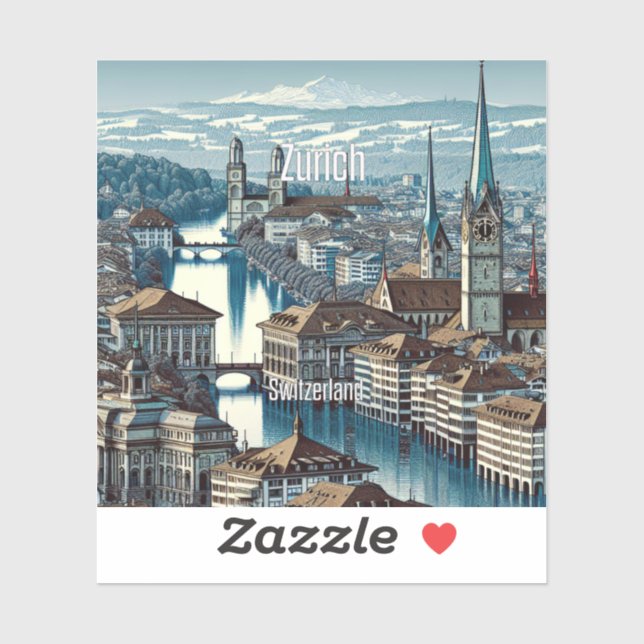 Zurich Switzerland 3 Inch Vinyl Sticker (Sheet)