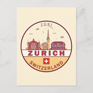 Zurich Switzerland City Skyline Emblem Postcard