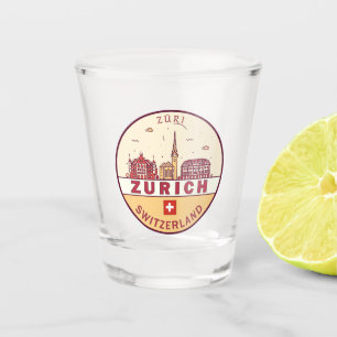 Zurich Switzerland City Skyline Emblem Shot Glass