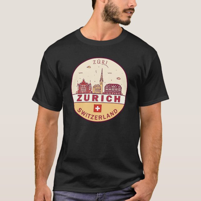 Zurich Switzerland City Skyline Emblem T-Shirt (Front)