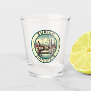 Zurich Switzerland Illustration Travel Art Badge Shot Glass