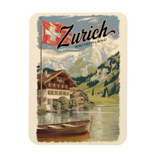 Zurich Switzerland Painterly Travel Art Vintage Magnet