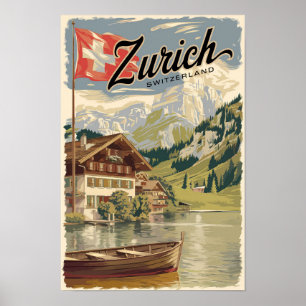 Zurich Switzerland Painterly Travel Art Vintage Poster