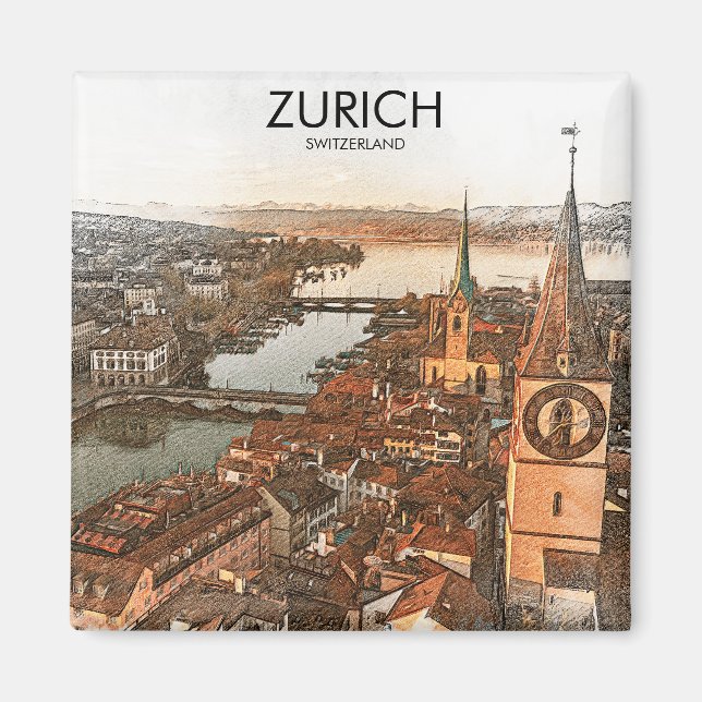 Zurich Switzerland Panorama View Magnet (Front)