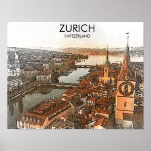 Zurich Switzerland Panorama View Poster