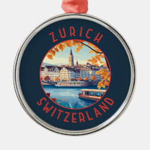 Zurich Switzerland Retro Distressed Circle Metal Ornament
