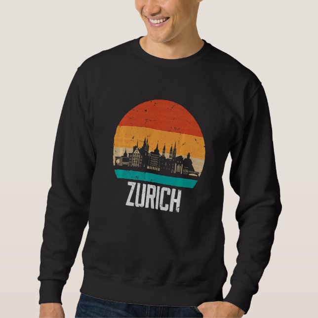 Zurich Switzerland Retro Vintage Sunset Skyline Zu Sweatshirt (Front)