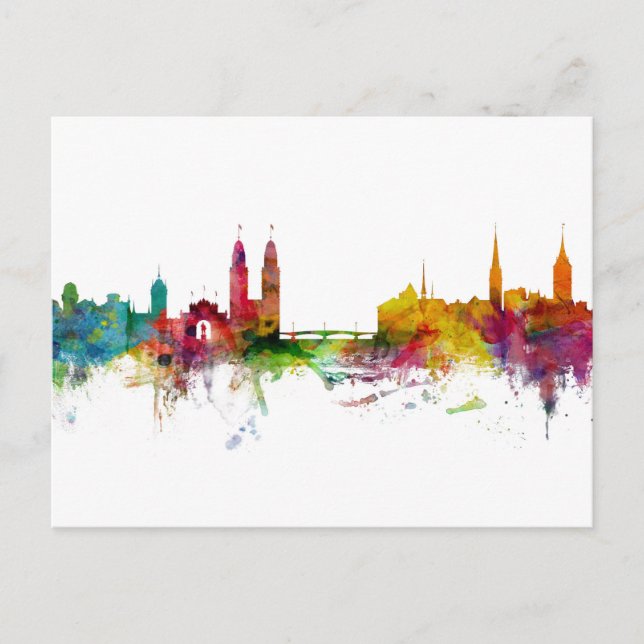 Zurich Switzerland Skyline Postcard (Front)