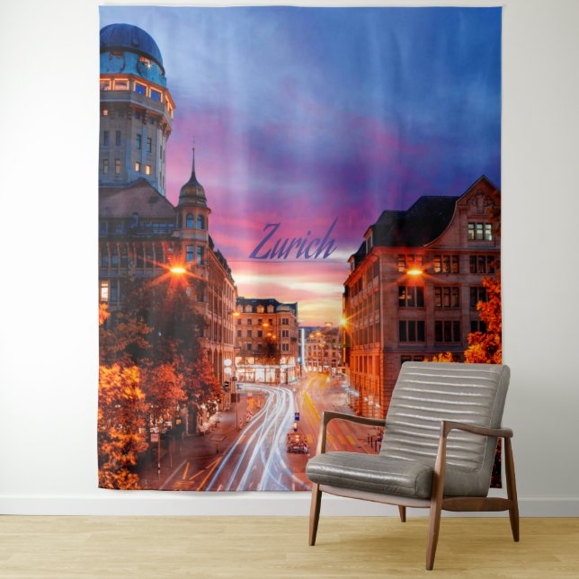 Zurich Switzerland Sunset Tapestry (In Situ)