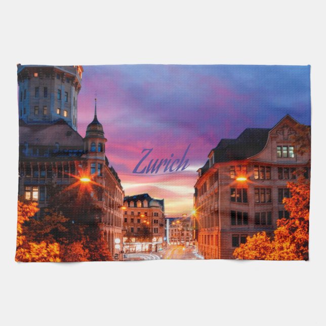 Zurich Switzerland Sunset Tea Towel (Horizontal)